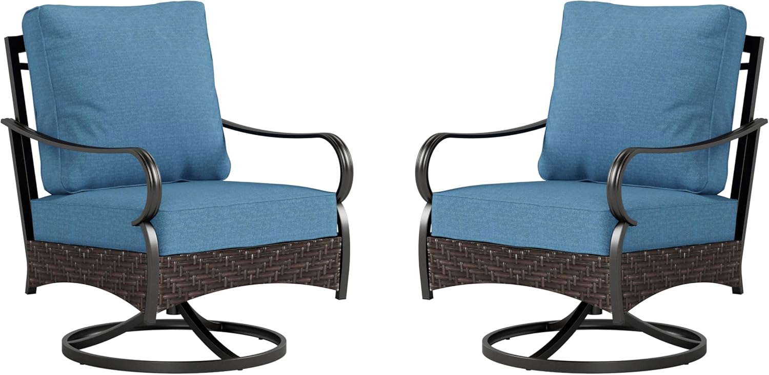 Outdoor Modern Patio Furniture Set, Upgraded Wicker&Metal Patio Furniture Conversation Set with Waterproof Thick Cushions for Porch, Poolside, Deck, and Yard (5 Pieces,Beige)