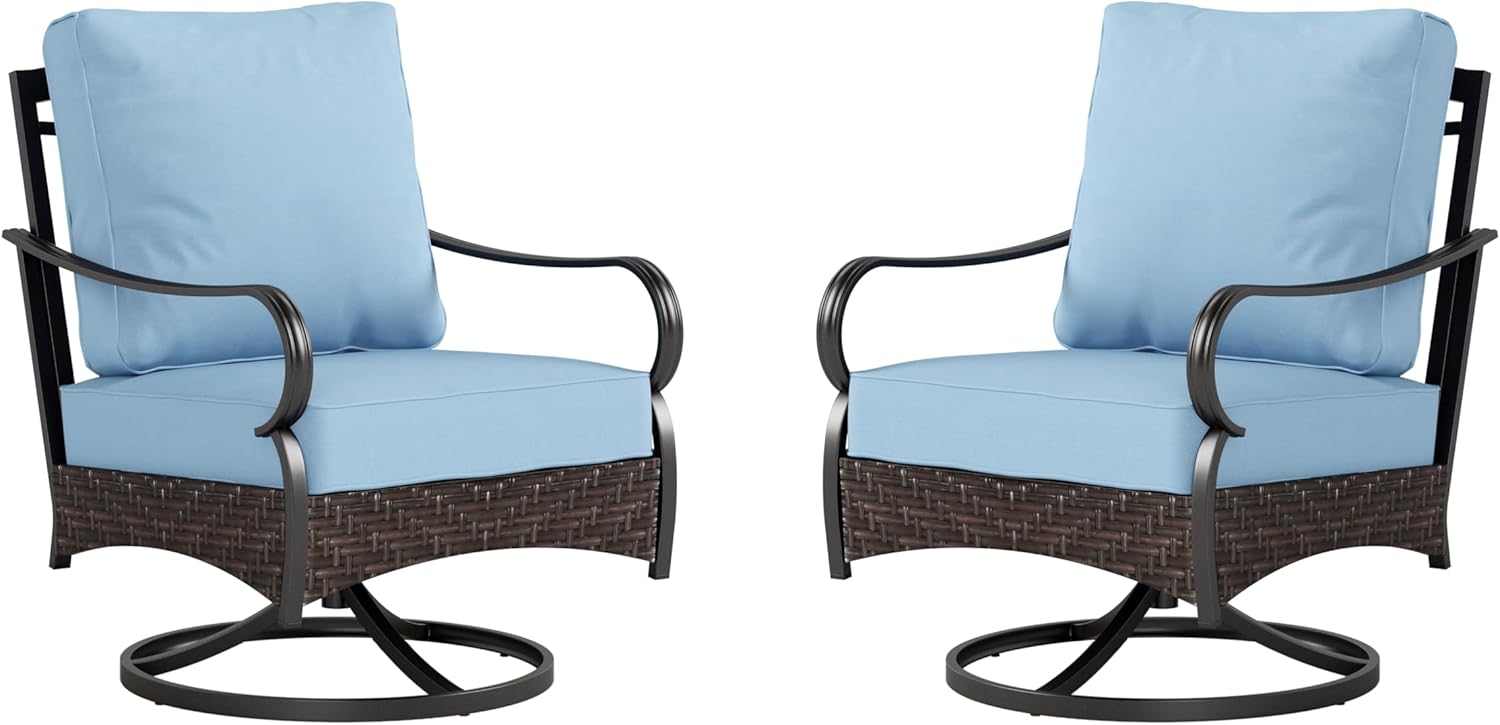 Outdoor Modern Patio Furniture Set, Upgraded Wicker&Metal Patio Furniture Conversation Set with Waterproof Thick Cushions for Porch, Poolside, Deck, and Yard (5 Pieces,Beige)