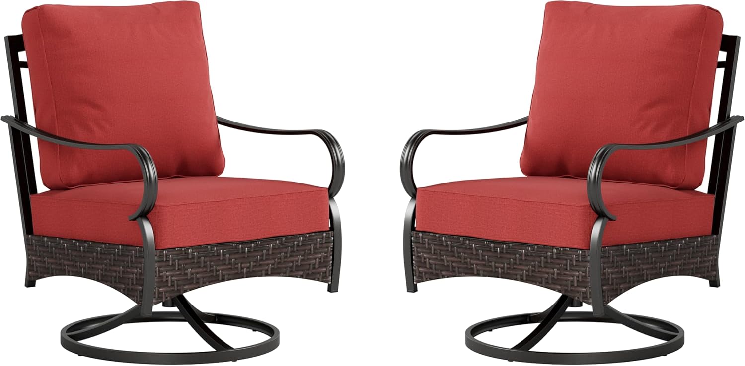 Outdoor Modern Patio Furniture Set, Upgraded Wicker&Metal Patio Furniture Conversation Set with Waterproof Thick Cushions for Porch, Poolside, Deck, and Yard (5 Pieces,Beige)