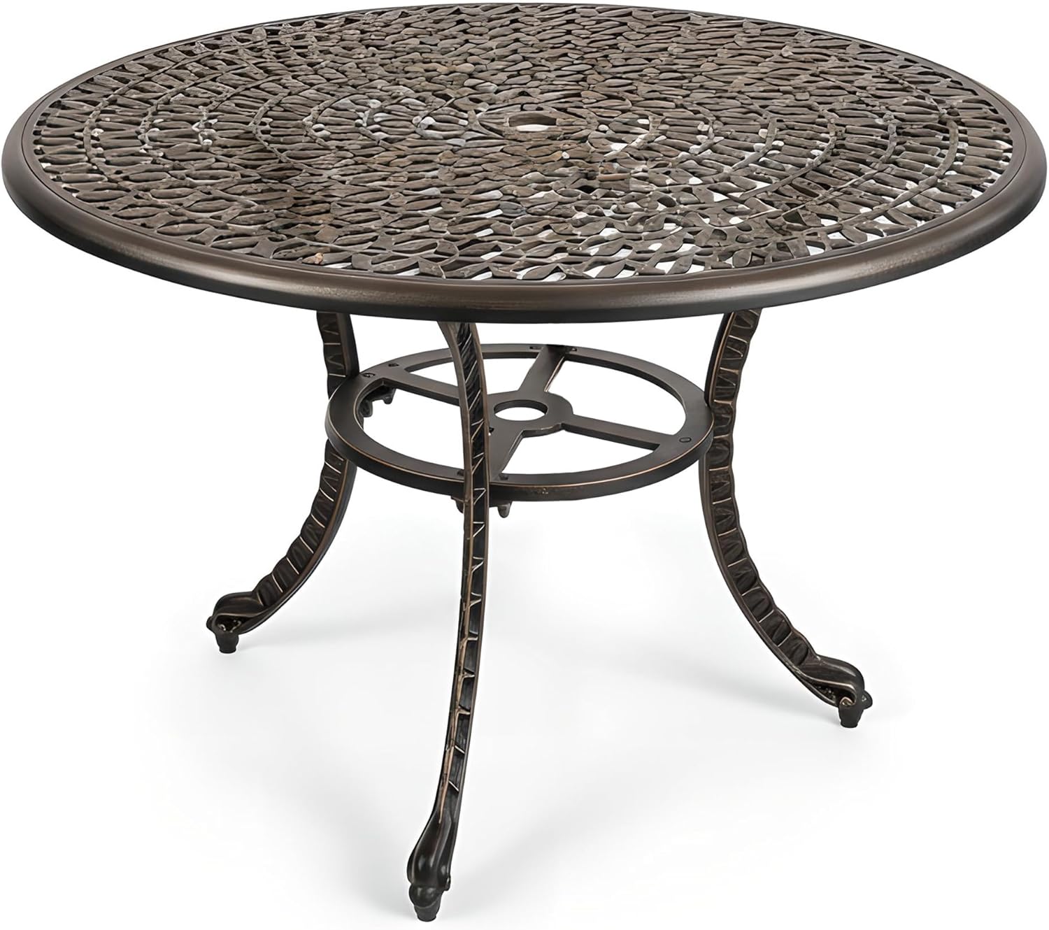 Aluminum Outdoor Dining Furniture Set for 4, Round Patio Table and Chairs for 4 with Cushions, Outdoor Furniture Set with Umbrella Hole, All-Weather Patio Dining Set