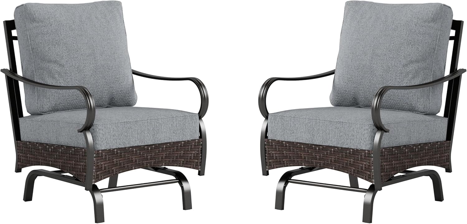 Outdoor Modern Patio Furniture Set, Upgraded Wicker&Metal Patio Furniture Conversation Set with Waterproof Thick Cushions for Porch, Poolside, Deck, and Yard (5 Pieces,Beige)