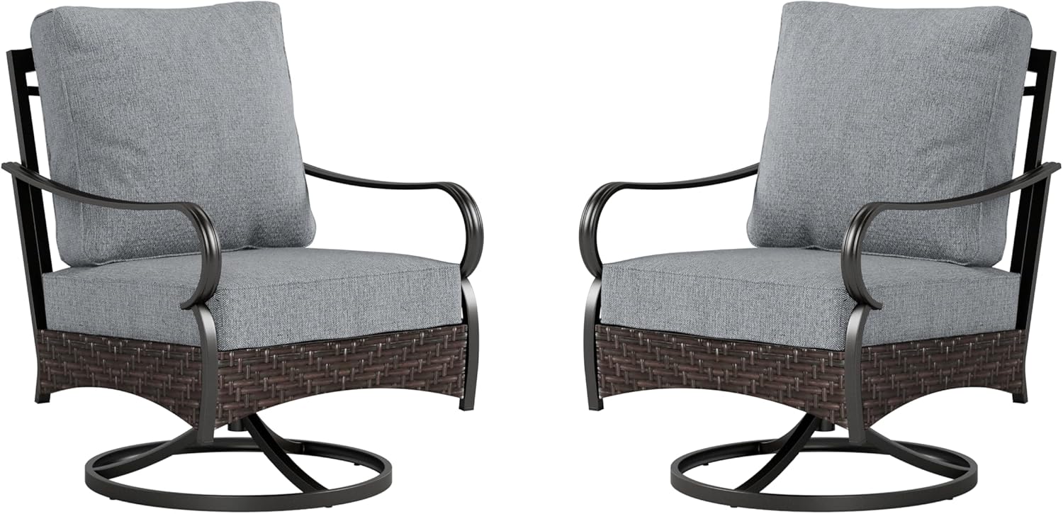 Outdoor Modern Patio Furniture Set, Upgraded Wicker&Metal Patio Furniture Conversation Set with Waterproof Thick Cushions for Porch, Poolside, Deck, and Yard (5 Pieces,Beige)