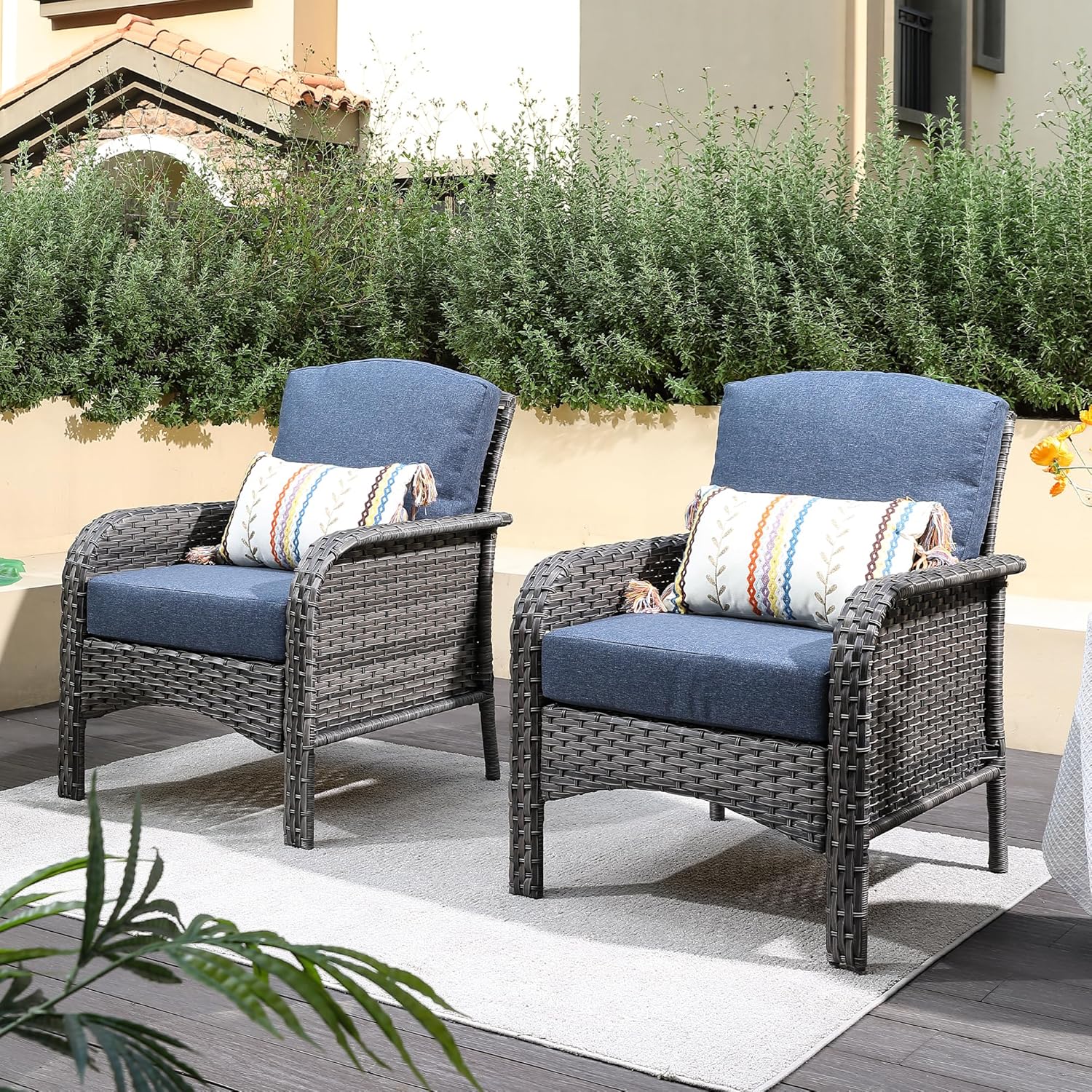 5 Pieces Patio Furniture Set,Outdoor Furniture with Rockers, Rattan Conversation Sets w/Coffee Table, Grey Wicker Light Dark Gray Cushion