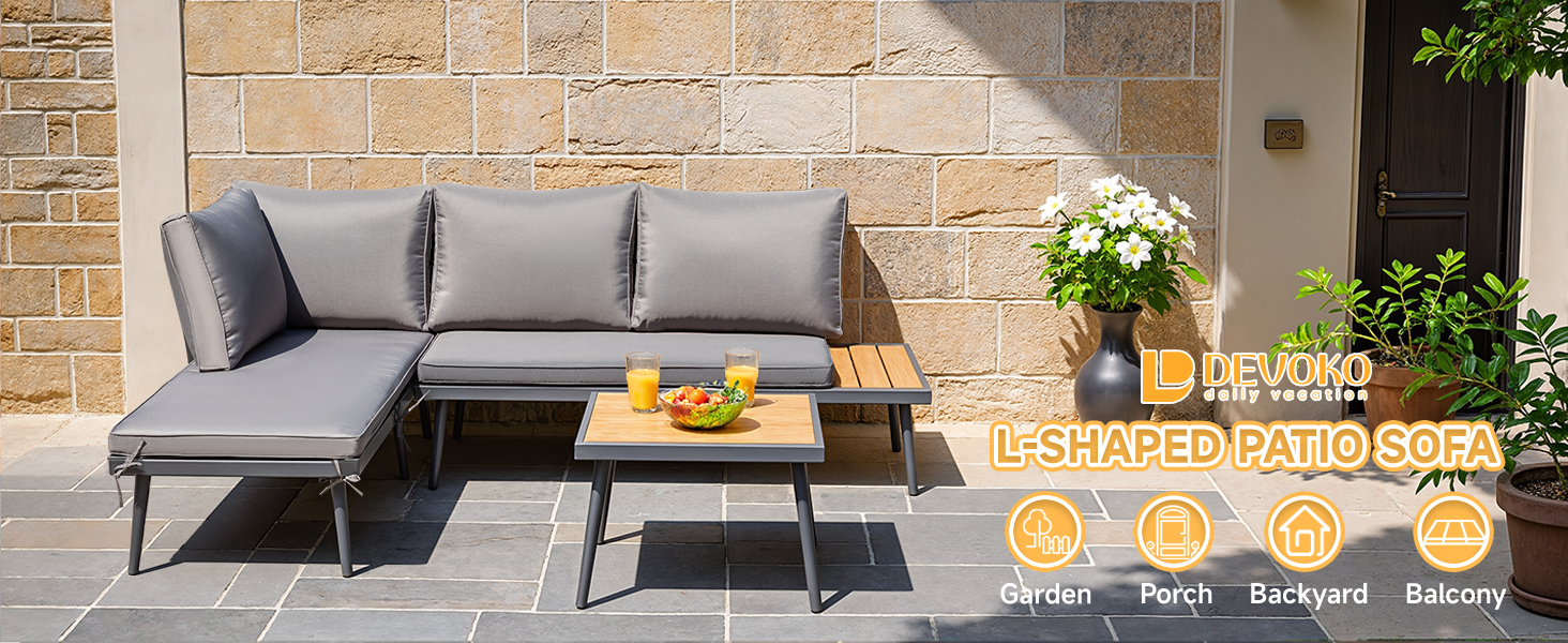 Acacia Wood L-Shaped Patio Sofa