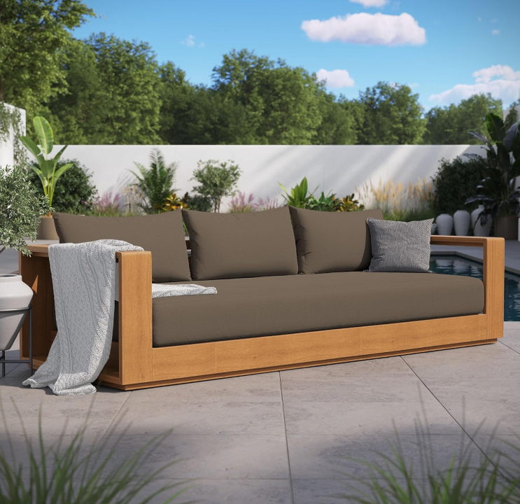 Acacia Wood 5-Piece Outdoor Patio Furniture Set in Natural Light Gray - Includes Lounge Chair and Sofa with Weather-Resistant Cushions, Plus Coffee Table