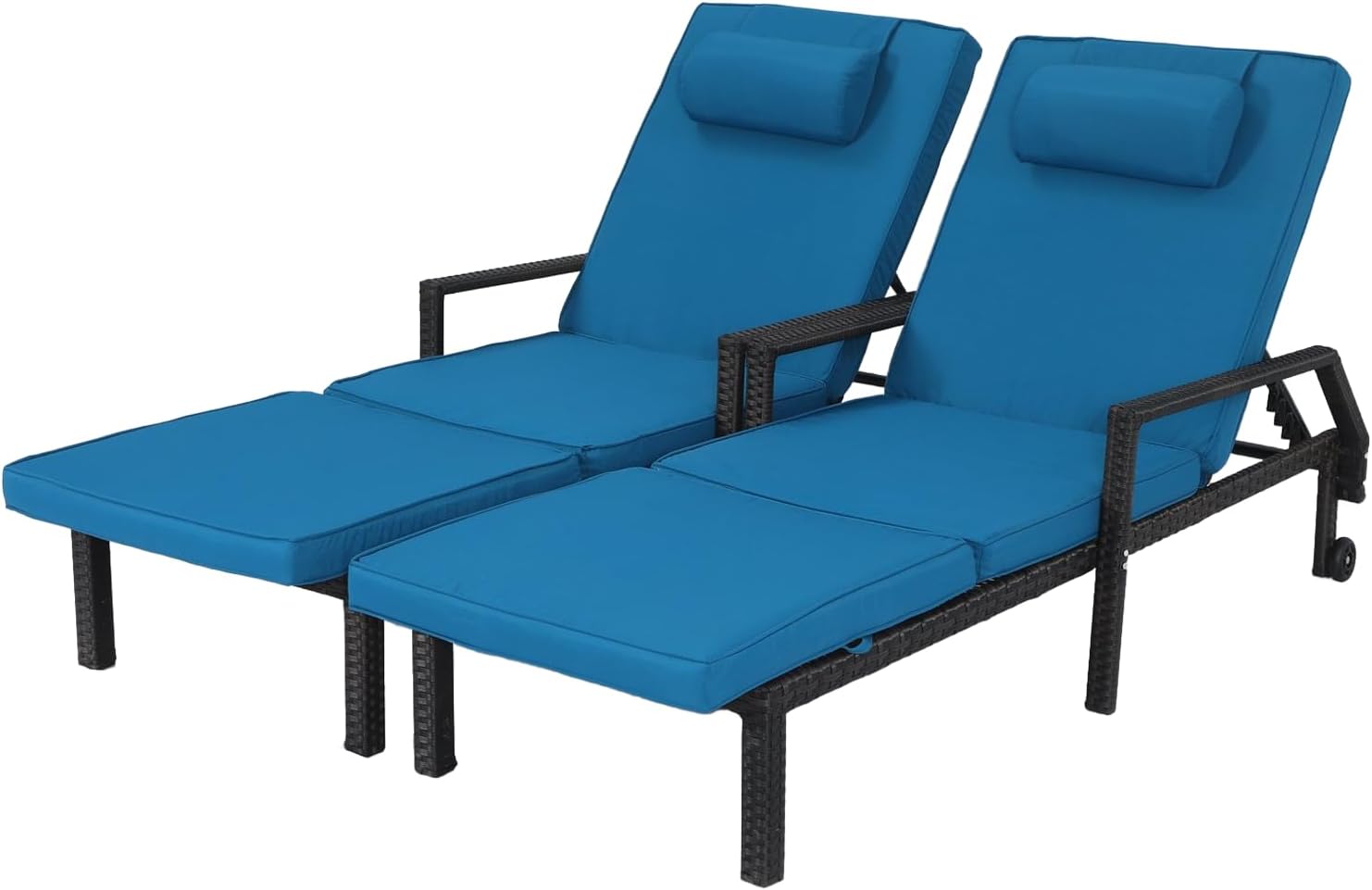 Patio Chaise Lounge Set – Adjustable Outdoor Lounge Chairs with Cushions & Headrest – All-Weather Rattan Reclining Lounge Chairs for Poolside, Garden, and Patio (2 Pcs, Beige)