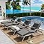 Outdoor Lounge Chairs Set of 2, Patio Chaise Loungers with Adjustable 5 Position & Leg Support, PE Rattan Chaise Lounge, Wicker Pool Recliners Chair for Backyard, Porch, Deck, （Grey