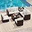 5 Pieces Patio Furniture Set, 7-Seater Rattan Wicker Patio Conversation Sets with Coffee Table, Outdoor Sectional Patio Sofa Set, Grey Rattan and Grey Cushions