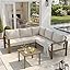 6 Piece Patio Furniture Set, Faux Wood Metal Outdoor Sectional Sofa with 6" Thick Olefin Cushions, Wide Armrest & Coffee Table, L Shaped Outdoor Furniture for Garden, Backyard Dark Grey