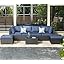 7 Piece Outdoor Patio Furniture Set, Outdoor Sectional Conversation Furniture Chair with Coffee Table, Patio Sectional for Backyard, Garden(Navy Cushions and Black Rattan)