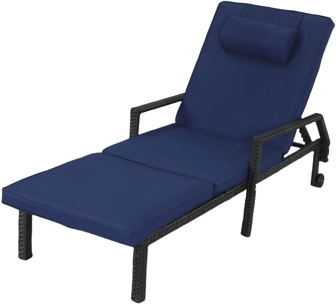 Patio Chaise Lounge Set – Adjustable Outdoor Lounge Chairs with Cushions & Headrest – All-Weather Rattan Reclining Lounge Chairs for Poolside, Garden, and Patio (2 Pcs, Beige)