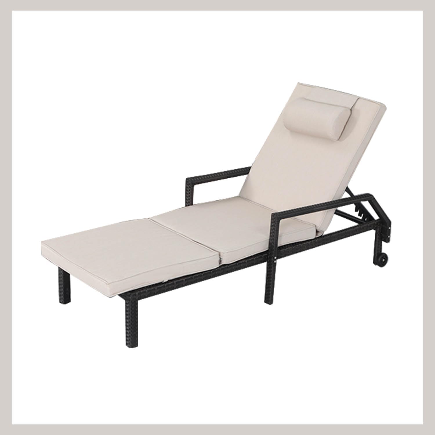 Patio Chaise Lounge Set – Adjustable Outdoor Lounge Chairs with Cushions & Headrest – All-Weather Rattan Reclining Lounge Chairs for Poolside, Garden, and Patio (2 Pcs, Beige)