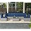 7 Piece Outdoor Patio Furniture Set, Outdoor Sectional Conversation Furniture Chair with Coffee Table, Patio Sectional for Backyard, Garden(Navy Cushions and Black Rattan)