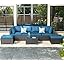 7 Piece Outdoor Patio Furniture Set, Outdoor Sectional Conversation Furniture Chair with Coffee Table, Patio Sectional for Backyard, Garden(Navy Cushions and Black Rattan)