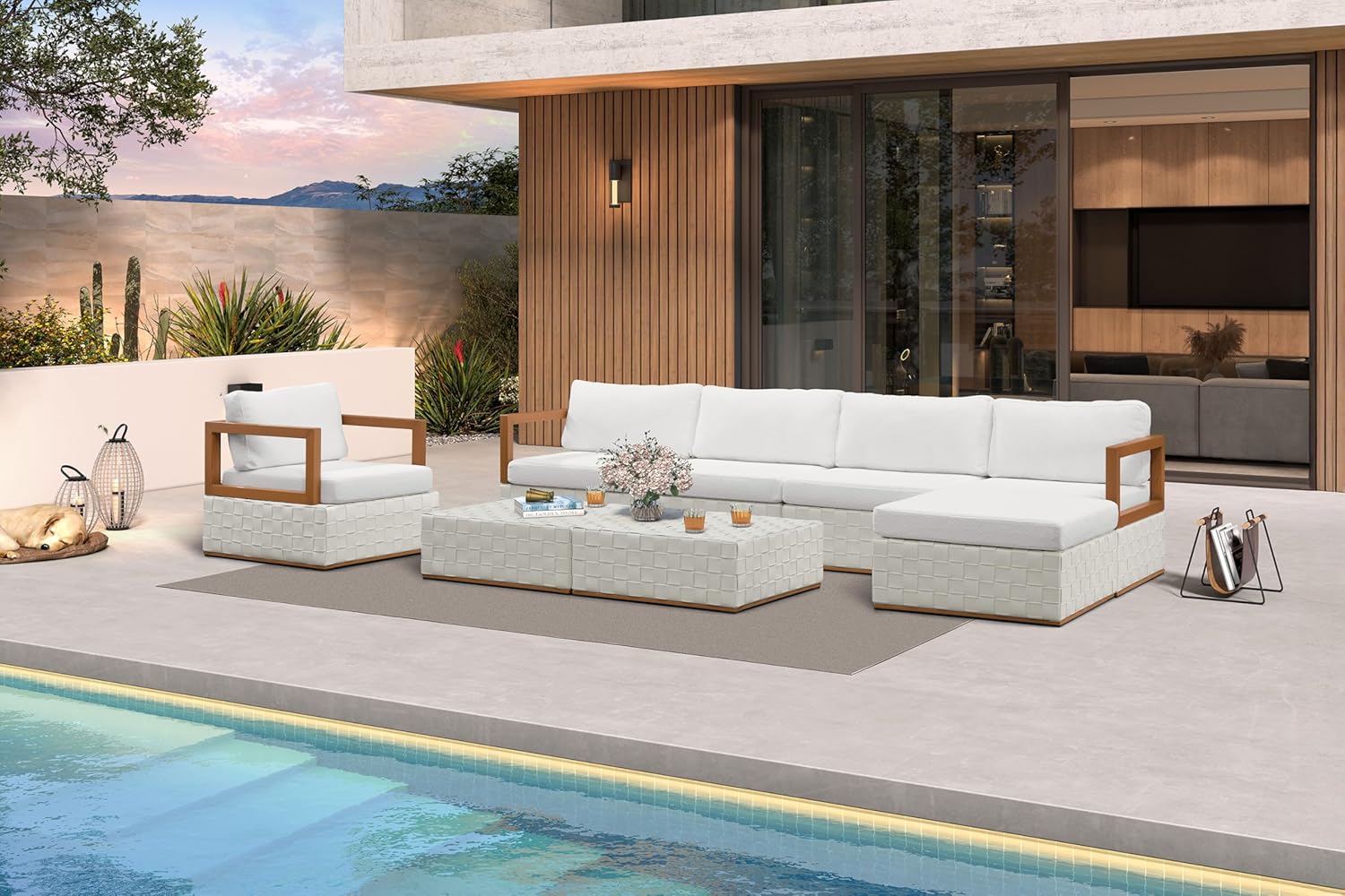 Patio Outdoor Furniture Set 4 Pieces, Premium Leather Outdoor Couch Sectional Sofa, L-Shaped Patio Conversation Sets with Olefin Cushions, Patio Couch for Porch, Balcony, Garden, Black