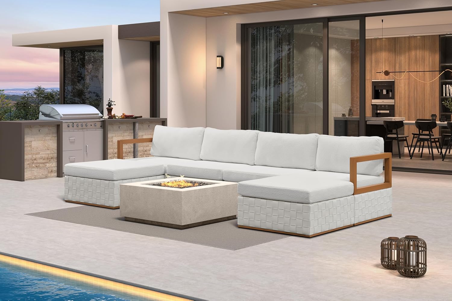 Patio Outdoor Furniture Set 4 Pieces, Premium Leather Outdoor Couch Sectional Sofa, L-Shaped Patio Conversation Sets with Olefin Cushions, Patio Couch for Porch, Balcony, Garden, Black