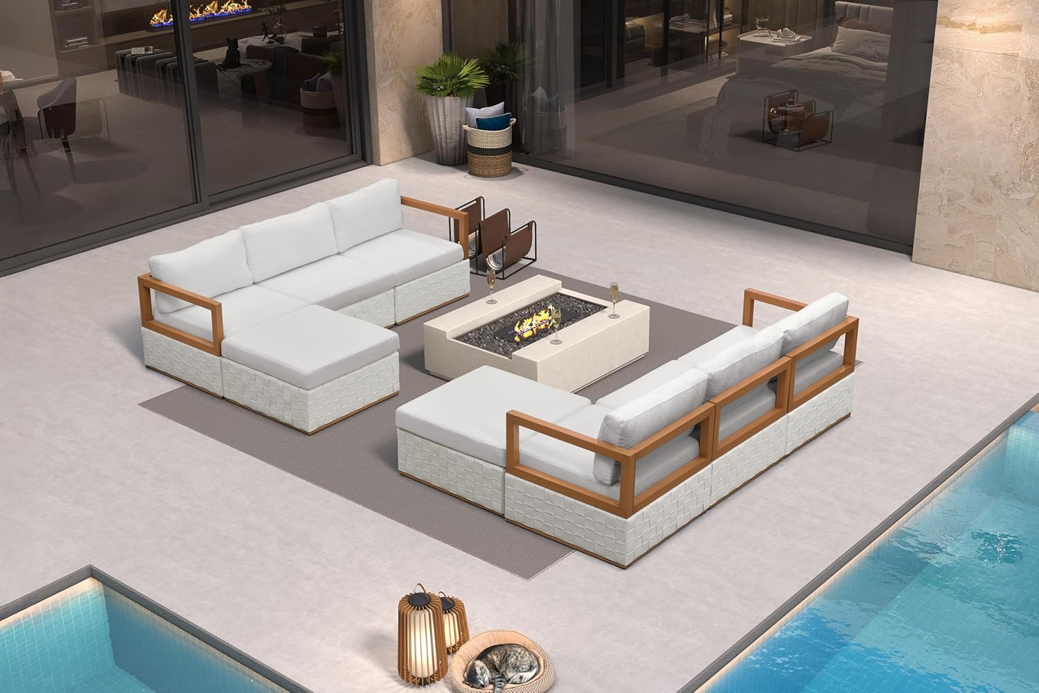 Patio Outdoor Furniture Set 4 Pieces, Premium Leather Outdoor Couch Sectional Sofa, L-Shaped Patio Conversation Sets with Olefin Cushions, Patio Couch for Porch, Balcony, Garden, Black