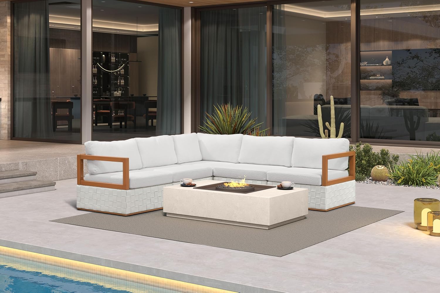 Patio Outdoor Furniture Set 4 Pieces, Premium Leather Outdoor Couch Sectional Sofa, L-Shaped Patio Conversation Sets with Olefin Cushions, Patio Couch for Porch, Balcony, Garden, Black