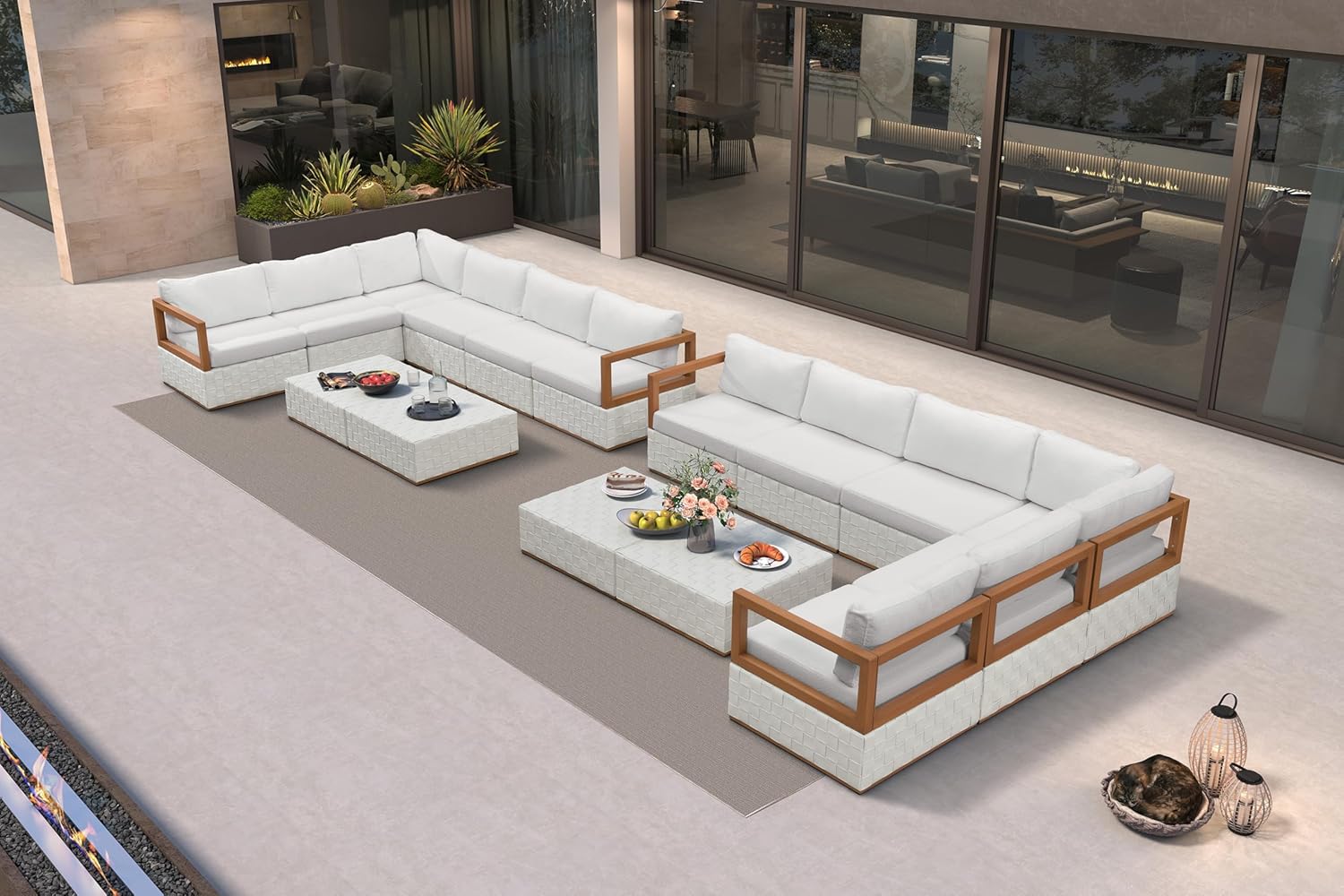 Patio Outdoor Furniture Set 4 Pieces, Premium Leather Outdoor Couch Sectional Sofa, L-Shaped Patio Conversation Sets with Olefin Cushions, Patio Couch for Porch, Balcony, Garden, Black