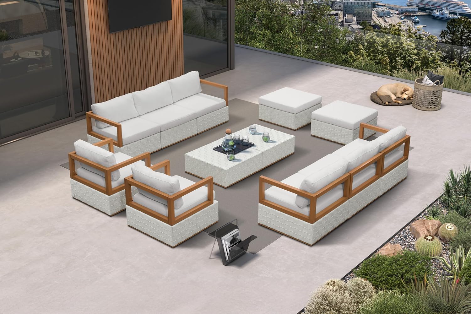 Patio Outdoor Furniture Set 4 Pieces, Premium Leather Outdoor Couch Sectional Sofa, L-Shaped Patio Conversation Sets with Olefin Cushions, Patio Couch for Porch, Balcony, Garden, Black