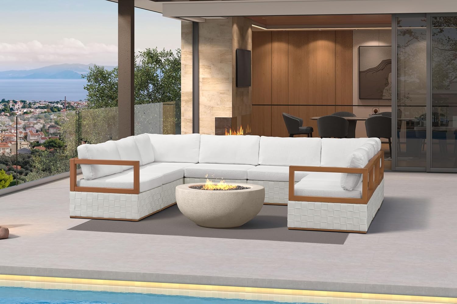 Patio Outdoor Furniture Set 4 Pieces, Premium Leather Outdoor Couch Sectional Sofa, L-Shaped Patio Conversation Sets with Olefin Cushions, Patio Couch for Porch, Balcony, Garden, Black