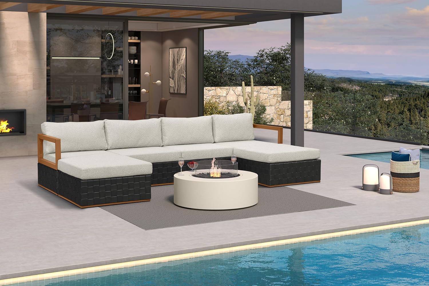 Patio Outdoor Furniture Set 4 Pieces, Premium Leather Outdoor Couch Sectional Sofa, L-Shaped Patio Conversation Sets with Olefin Cushions, Patio Couch for Porch, Balcony, Garden, Black