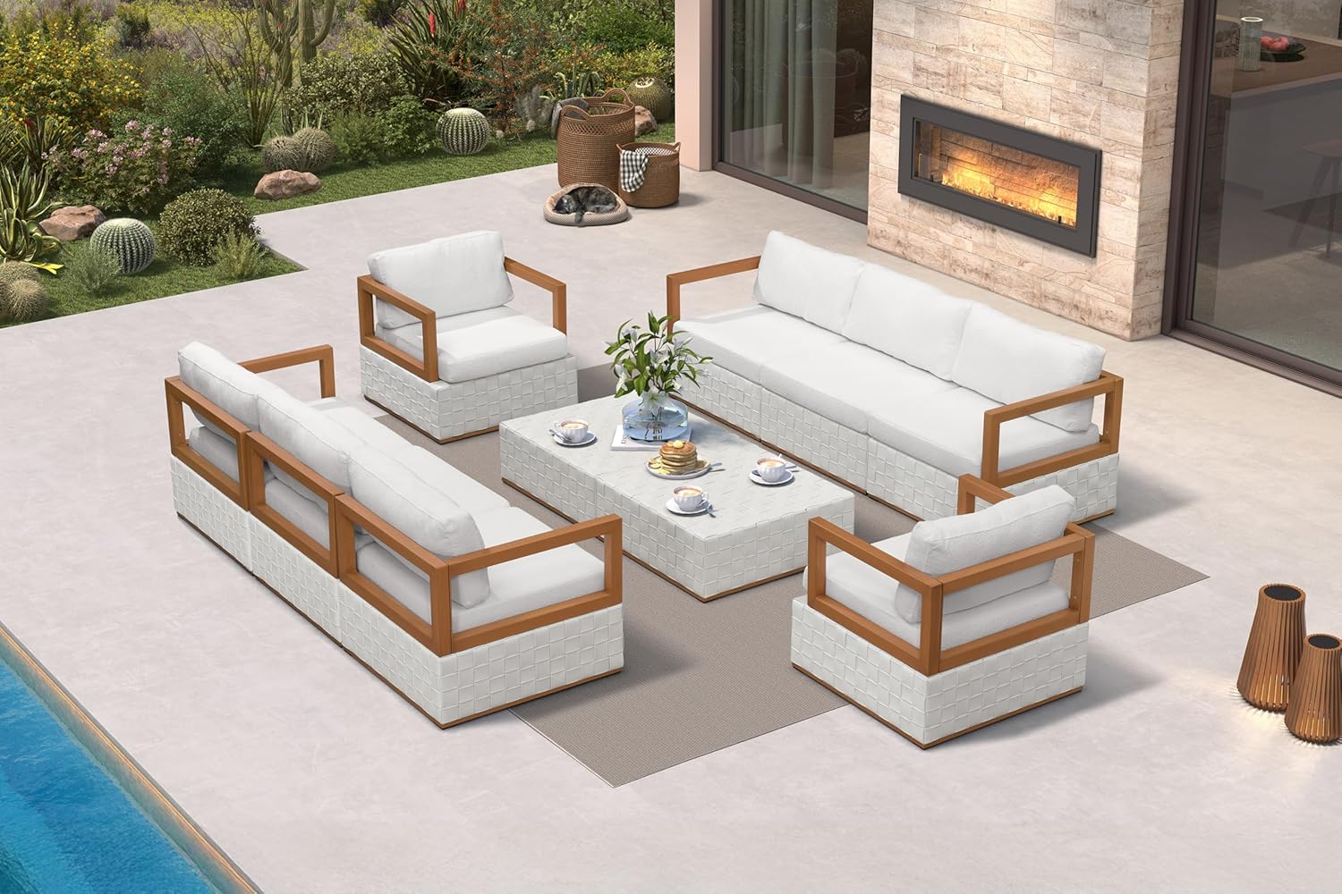 Patio Outdoor Furniture Set 4 Pieces, Premium Leather Outdoor Couch Sectional Sofa, L-Shaped Patio Conversation Sets with Olefin Cushions, Patio Couch for Porch, Balcony, Garden, Black