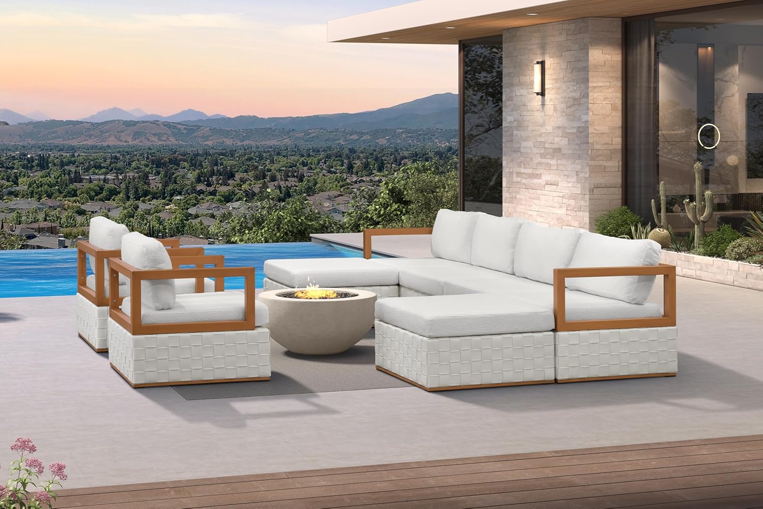 Patio Outdoor Furniture Set 4 Pieces, Premium Leather Outdoor Couch Sectional Sofa, L-Shaped Patio Conversation Sets with Olefin Cushions, Patio Couch for Porch, Balcony, Garden, Black