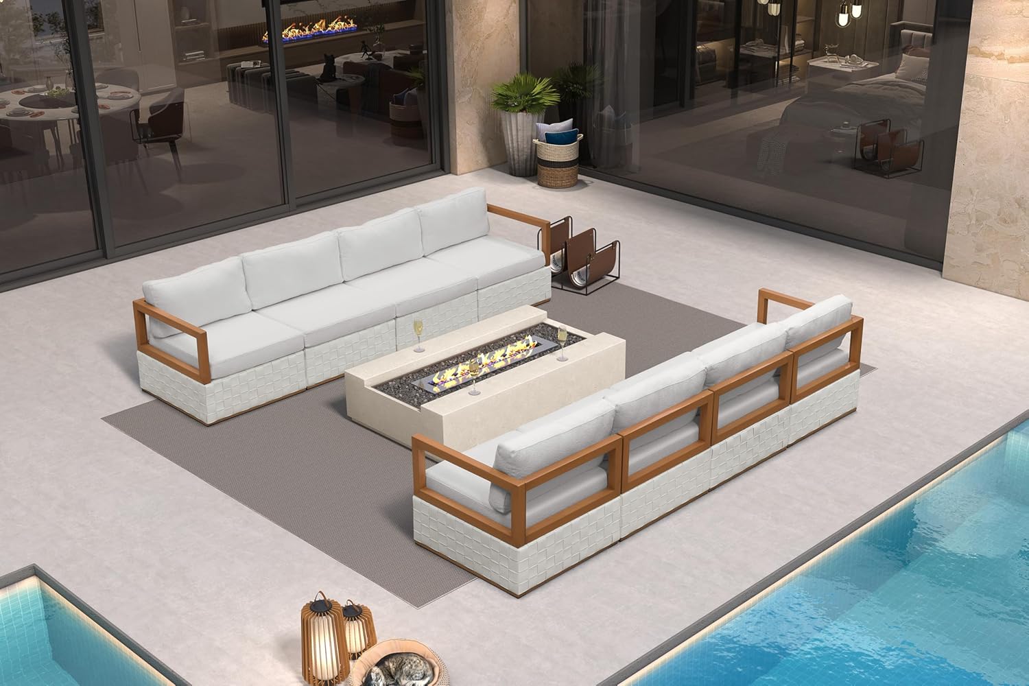 Patio Outdoor Furniture Set 4 Pieces, Premium Leather Outdoor Couch Sectional Sofa, L-Shaped Patio Conversation Sets with Olefin Cushions, Patio Couch for Porch, Balcony, Garden, Black