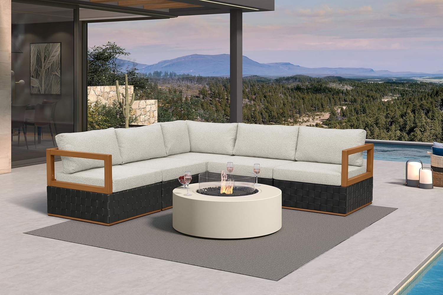 Patio Outdoor Furniture Set 4 Pieces, Premium Leather Outdoor Couch Sectional Sofa, L-Shaped Patio Conversation Sets with Olefin Cushions, Patio Couch for Porch, Balcony, Garden, Black