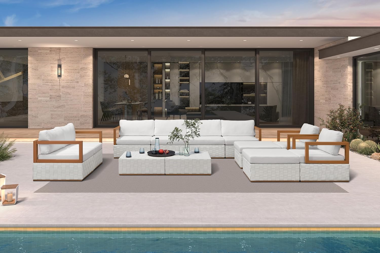 Patio Outdoor Furniture Set 4 Pieces, Premium Leather Outdoor Couch Sectional Sofa, L-Shaped Patio Conversation Sets with Olefin Cushions, Patio Couch for Porch, Balcony, Garden, Black