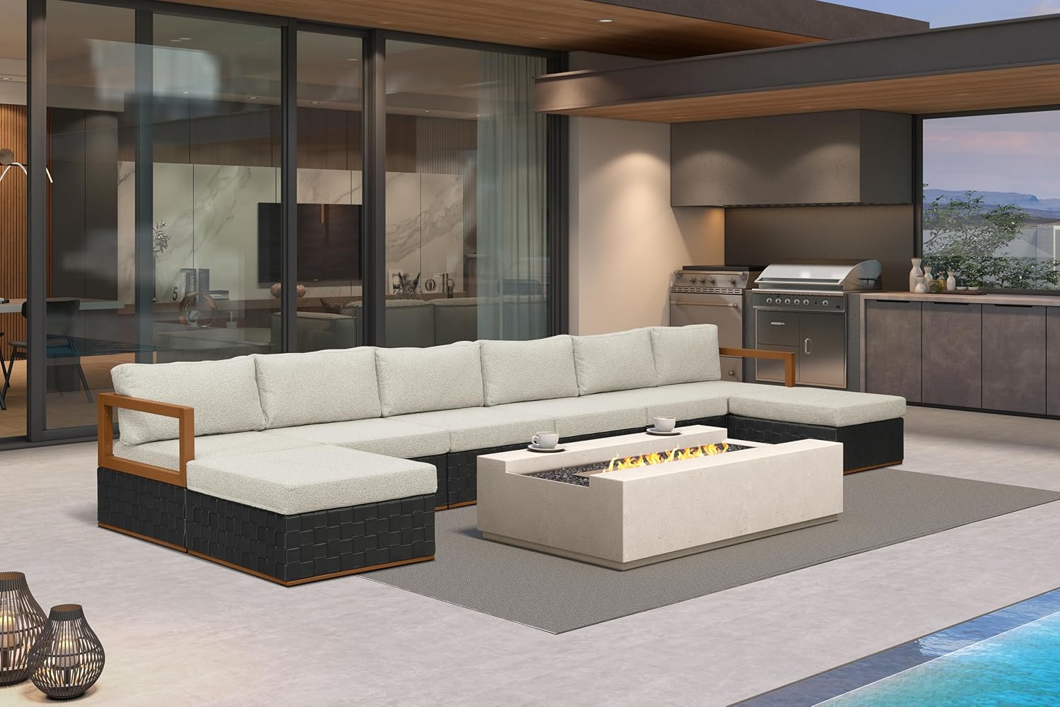 Patio Outdoor Furniture Set 4 Pieces, Premium Leather Outdoor Couch Sectional Sofa, L-Shaped Patio Conversation Sets with Olefin Cushions, Patio Couch for Porch, Balcony, Garden, Black