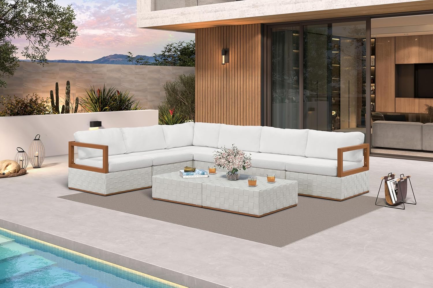 Patio Outdoor Furniture Set 4 Pieces, Premium Leather Outdoor Couch Sectional Sofa, L-Shaped Patio Conversation Sets with Olefin Cushions, Patio Couch for Porch, Balcony, Garden, Black