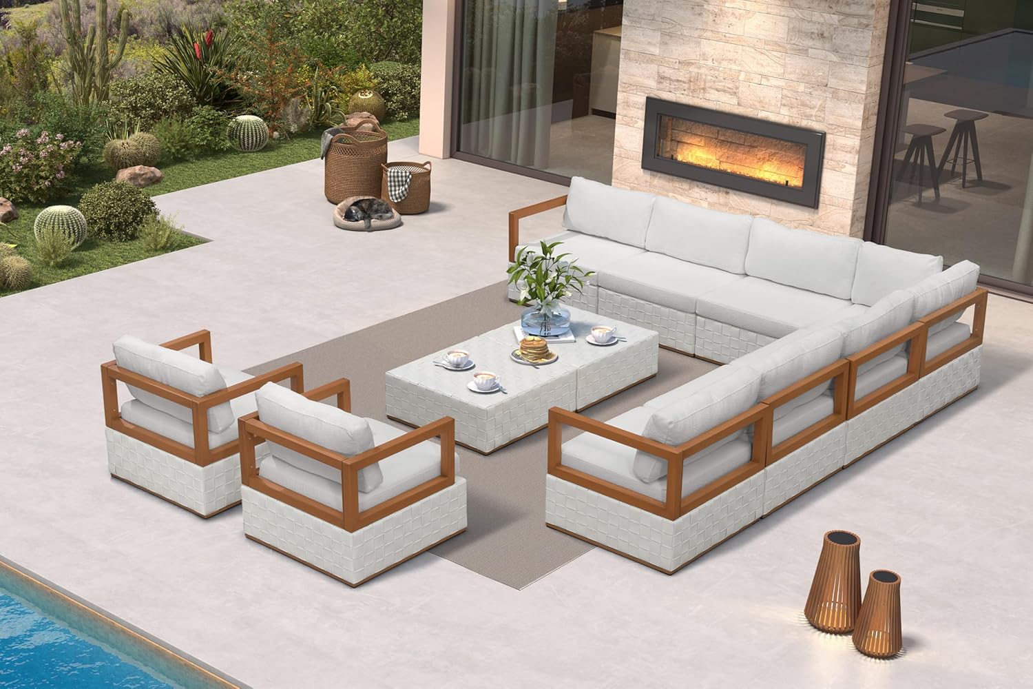 Patio Outdoor Furniture Set 4 Pieces, Premium Leather Outdoor Couch Sectional Sofa, L-Shaped Patio Conversation Sets with Olefin Cushions, Patio Couch for Porch, Balcony, Garden, Black