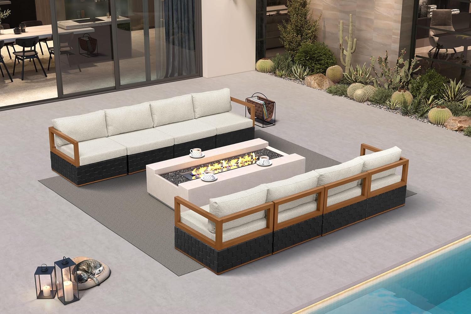 Patio Outdoor Furniture Set 4 Pieces, Premium Leather Outdoor Couch Sectional Sofa, L-Shaped Patio Conversation Sets with Olefin Cushions, Patio Couch for Porch, Balcony, Garden, Black