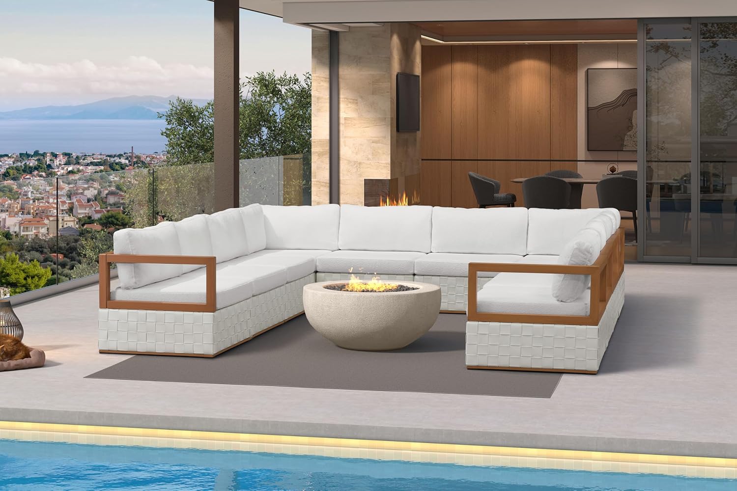 Patio Outdoor Furniture Set 4 Pieces, Premium Leather Outdoor Couch Sectional Sofa, L-Shaped Patio Conversation Sets with Olefin Cushions, Patio Couch for Porch, Balcony, Garden, Black