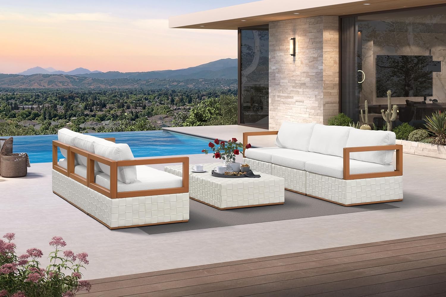 Patio Outdoor Furniture Set 4 Pieces, Premium Leather Outdoor Couch Sectional Sofa, L-Shaped Patio Conversation Sets with Olefin Cushions, Patio Couch for Porch, Balcony, Garden, Black