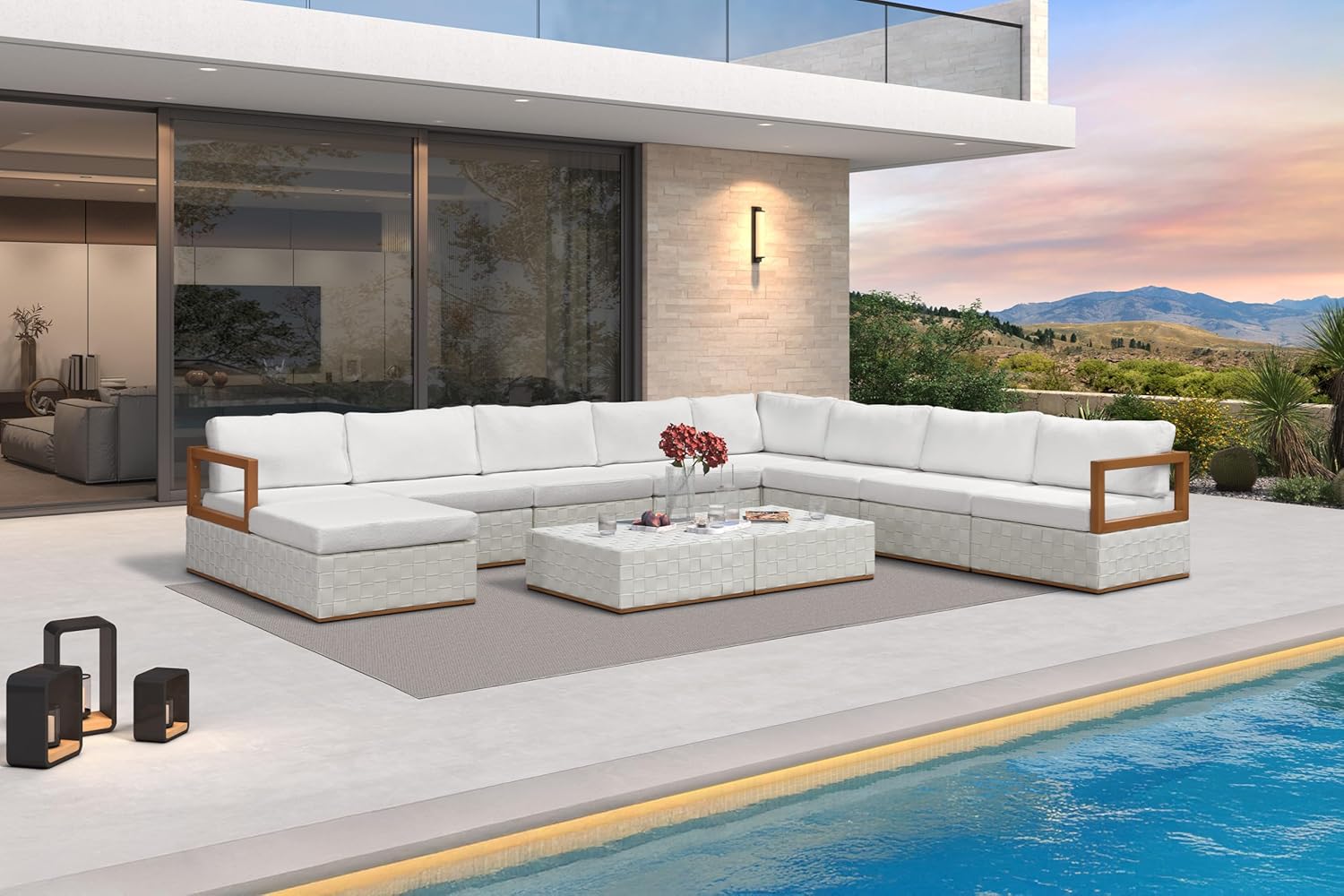 Patio Outdoor Furniture Set 4 Pieces, Premium Leather Outdoor Couch Sectional Sofa, L-Shaped Patio Conversation Sets with Olefin Cushions, Patio Couch for Porch, Balcony, Garden, Black