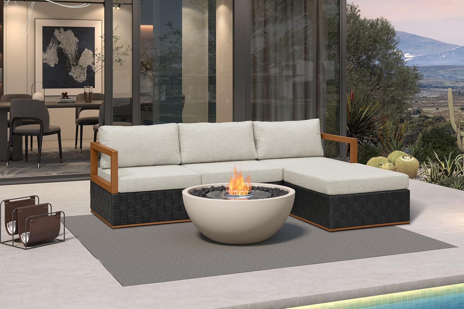 Patio Outdoor Furniture Set 4 Pieces, Premium Leather Outdoor Couch Sectional Sofa, L-Shaped Patio Conversation Sets with Olefin Cushions, Patio Couch for Porch, Balcony, Garden, Black