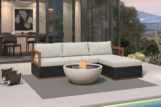 Patio Outdoor Furniture Set 4 Pieces, Premium Leather Outdoor Couch Sectional Sofa, L-Shaped Patio Conversation Sets with Olefin Cushions, Patio Couch for Porch, Balcony, Garden, Black