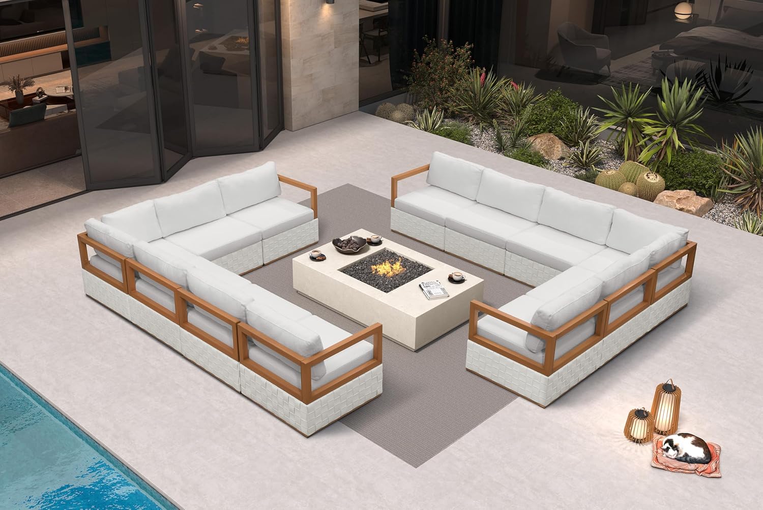 Patio Outdoor Furniture Set 4 Pieces, Premium Leather Outdoor Couch Sectional Sofa, L-Shaped Patio Conversation Sets with Olefin Cushions, Patio Couch for Porch, Balcony, Garden, Black