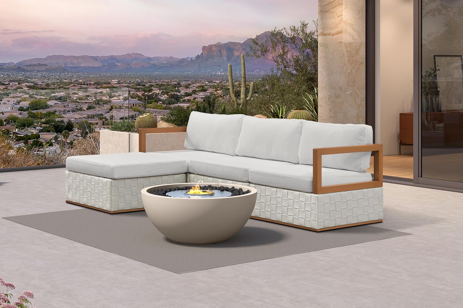 Patio Outdoor Furniture Set 4 Pieces, Premium Leather Outdoor Couch Sectional Sofa, L-Shaped Patio Conversation Sets with Olefin Cushions, Patio Couch for Porch, Balcony, Garden, Black