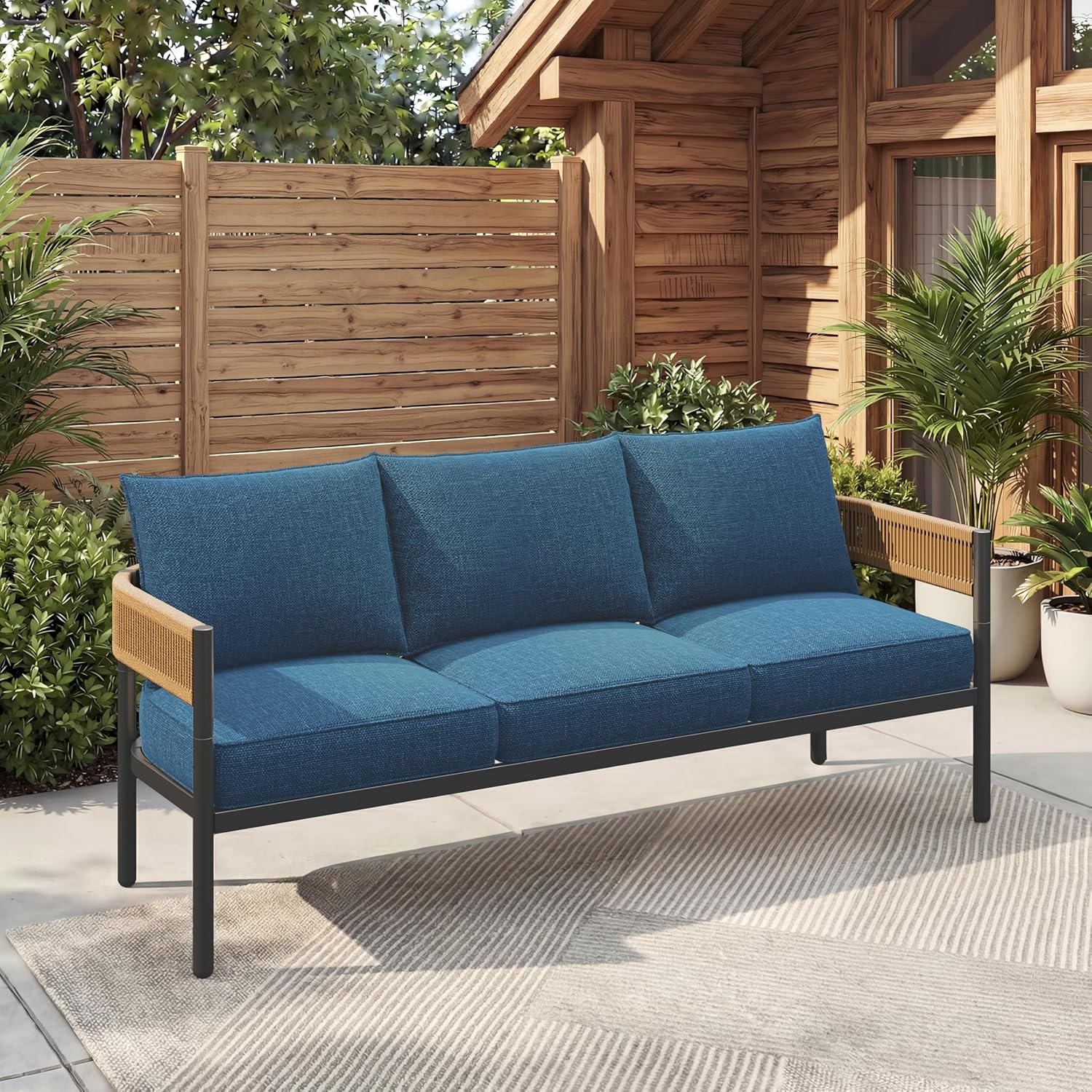 5-Piece Outdoor Furniture Set with Thick Cushions and Coffee Table, Wicker Sofa Conversation Set for Backyard, Natural