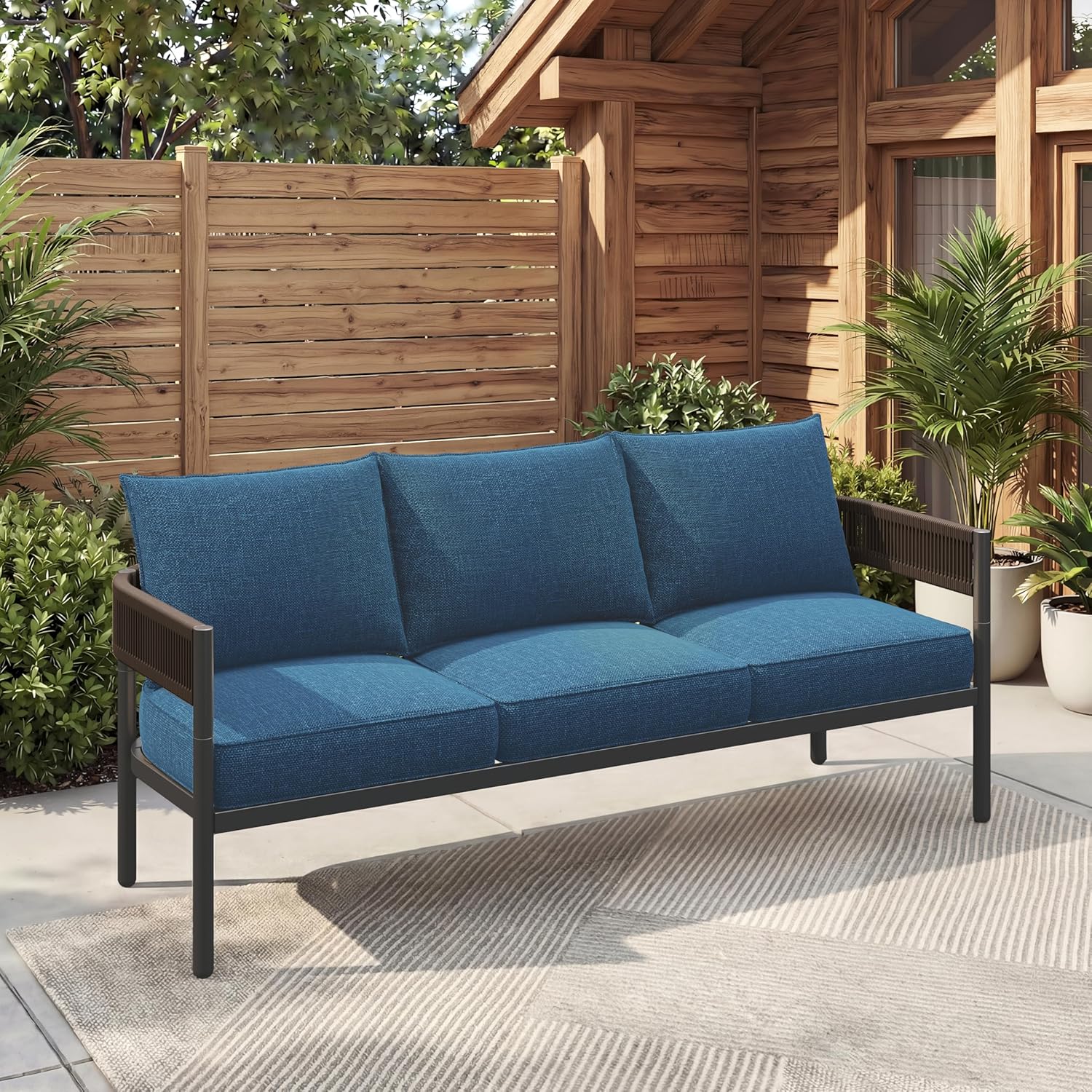 5-Piece Outdoor Furniture Set with Thick Cushions and Coffee Table, Wicker Sofa Conversation Set for Backyard, Natural