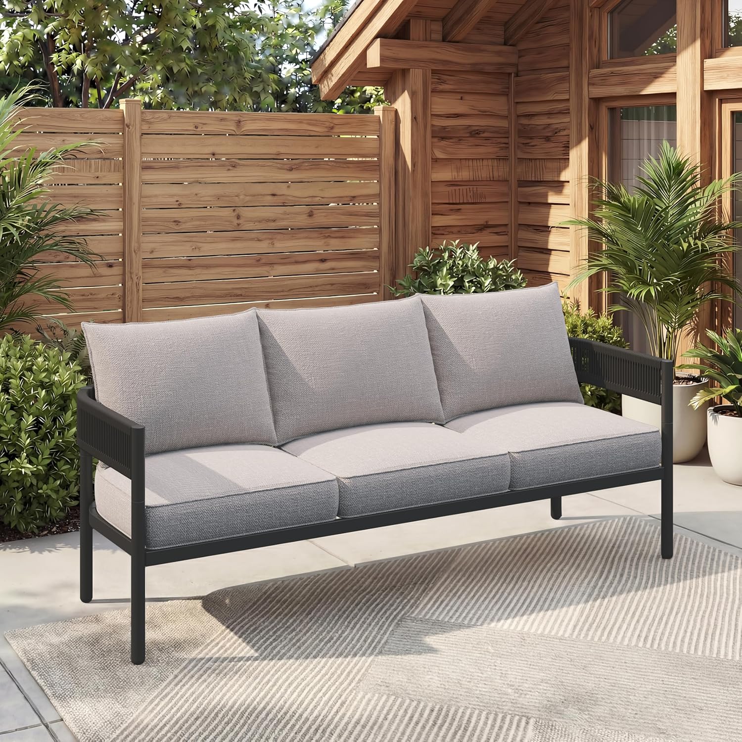 5-Piece Outdoor Furniture Set with Thick Cushions and Coffee Table, Wicker Sofa Conversation Set for Backyard, Natural