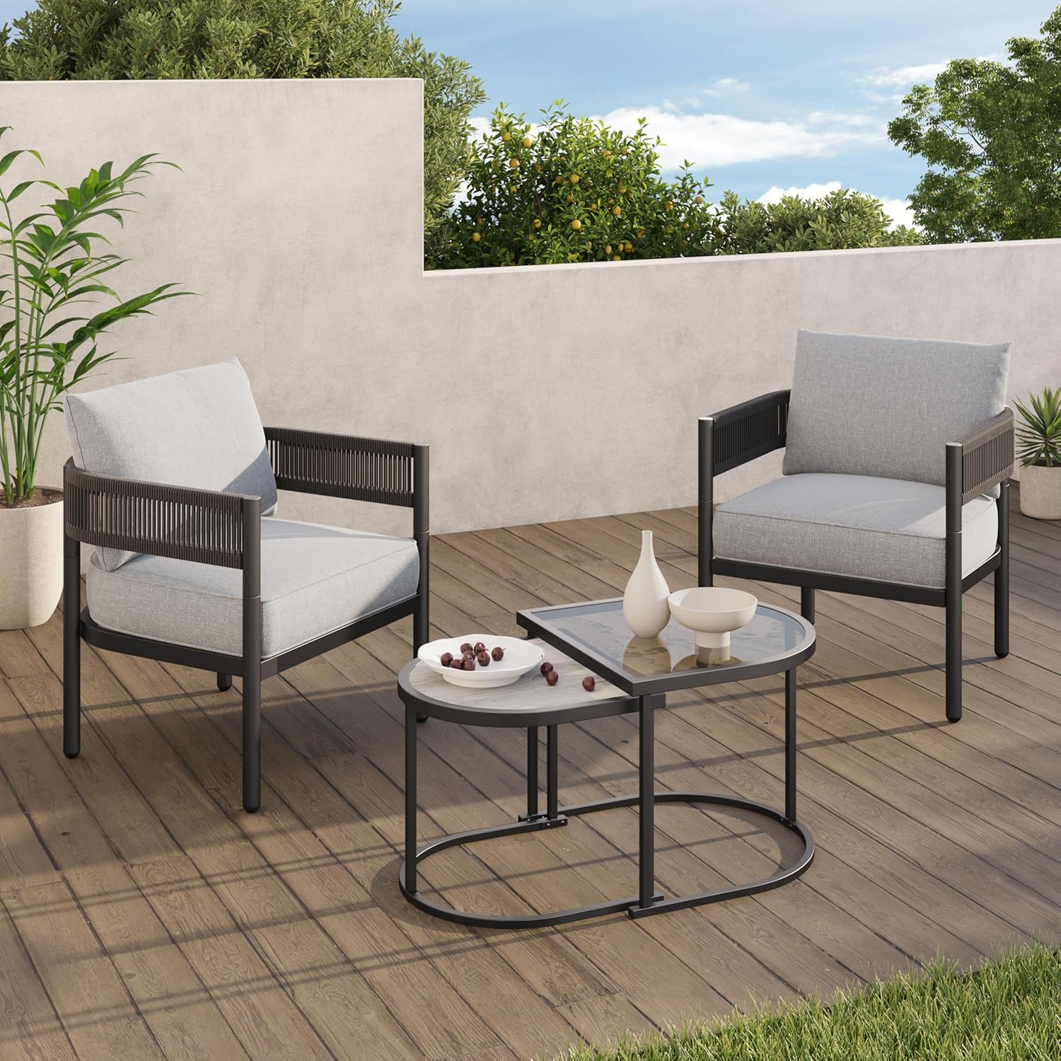 5-Piece Outdoor Furniture Set with Thick Cushions and Coffee Table, Wicker Sofa Conversation Set for Backyard, Natural