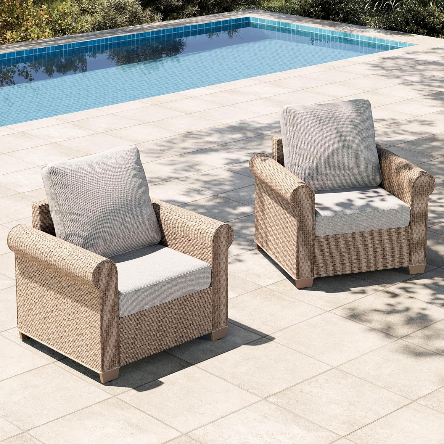 HOUSE 6-Piece Patio Furniture Set, All Weather 7 Seats Outdoor Wicker Sofa with Ottomans, Rattan Patio Conversation Set with 5.5" Thick Cushions and 44" Coffee Table, Grey