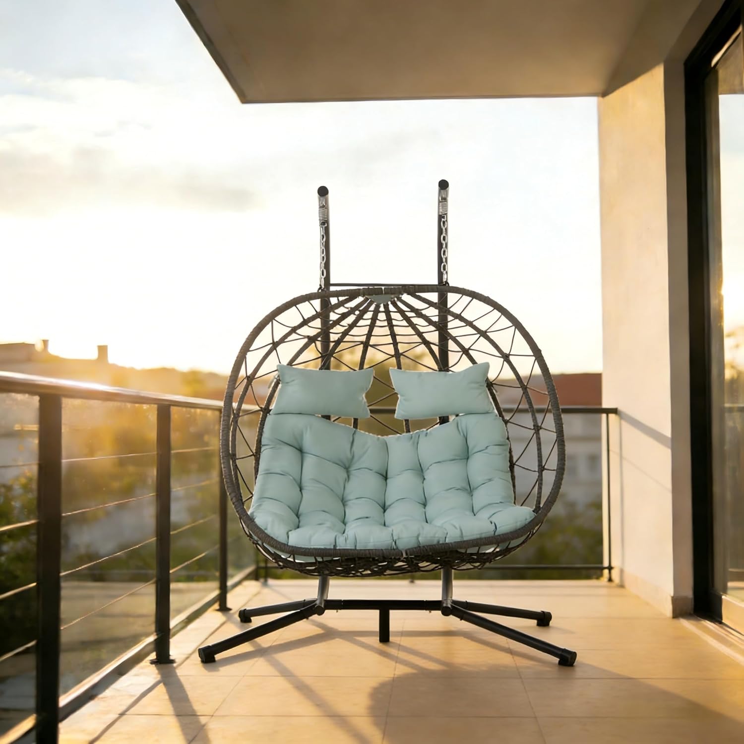 Double Swing Egg Chair with Stand