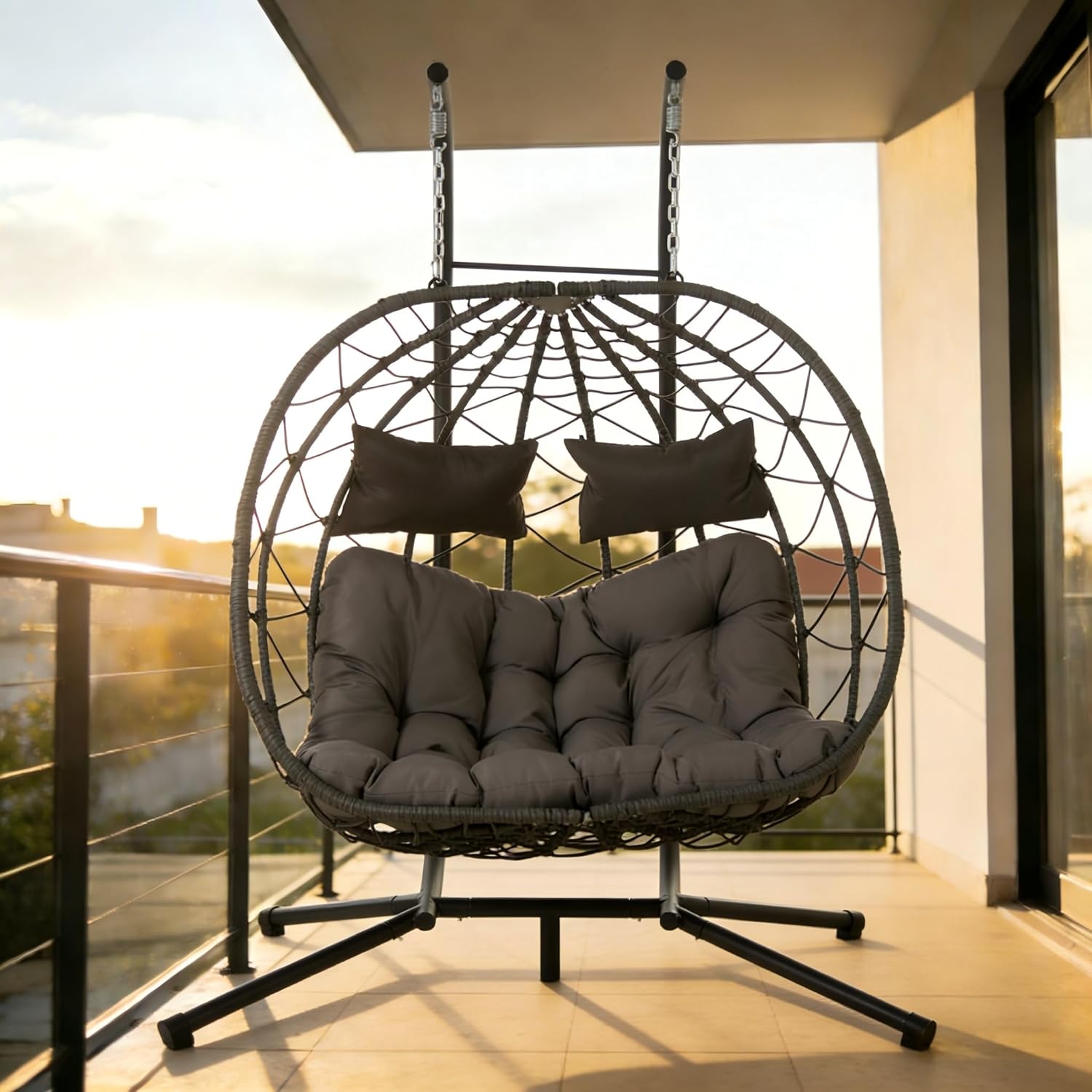Double Swing Egg Chair with Stand