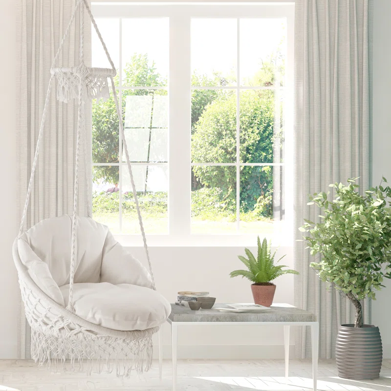 Vivere Deluxe Polyester Macrame Chair with Removable Plush Cushion and Fringe